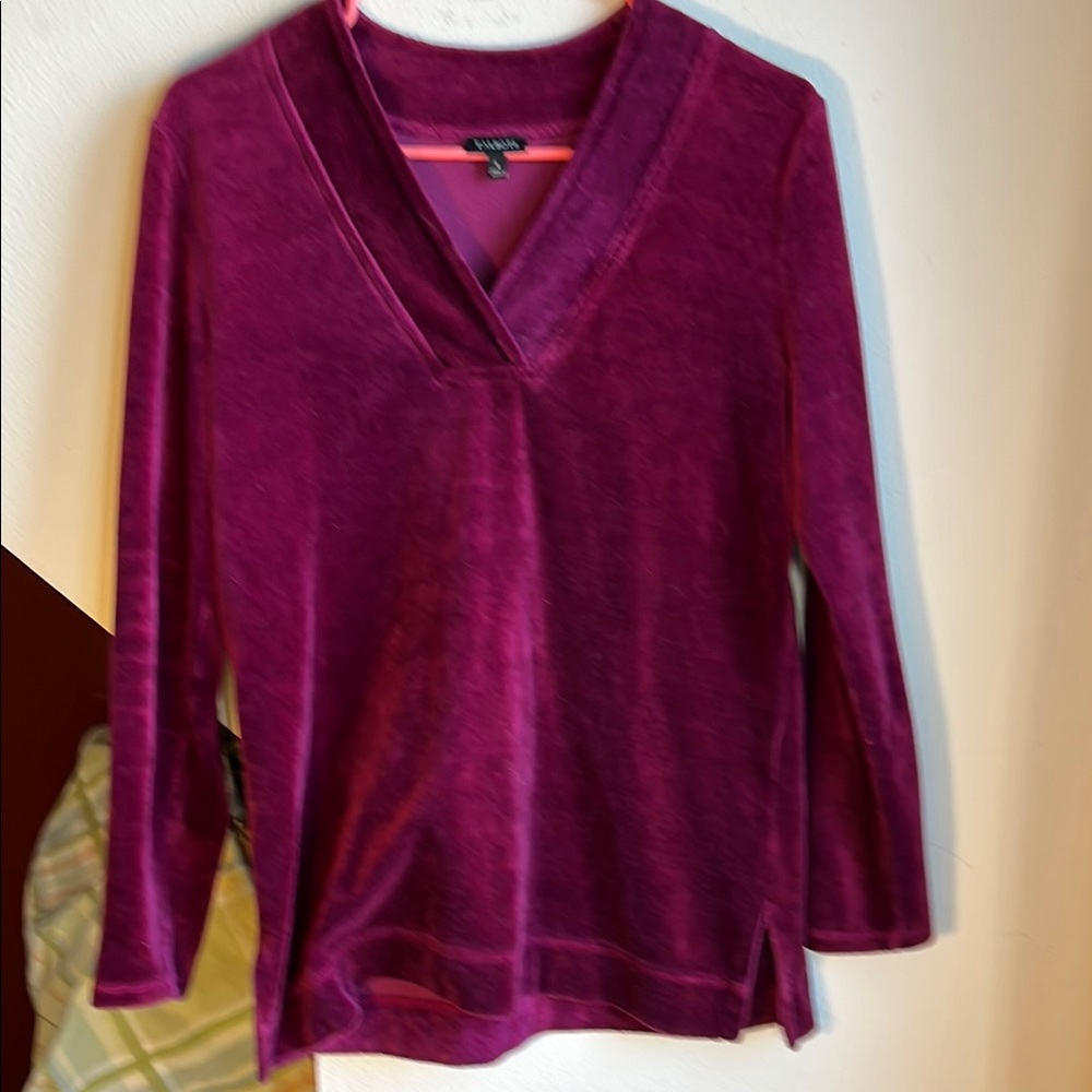 Talbot’s Velvet V-Neck Tunic Top - Rich Magenta Purple